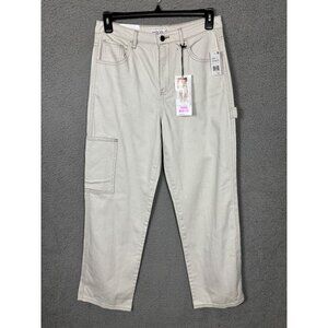 Vanilla Star Womens Juniors' Contrast Stitched High-Rise Cargo Pants White 9 NWT